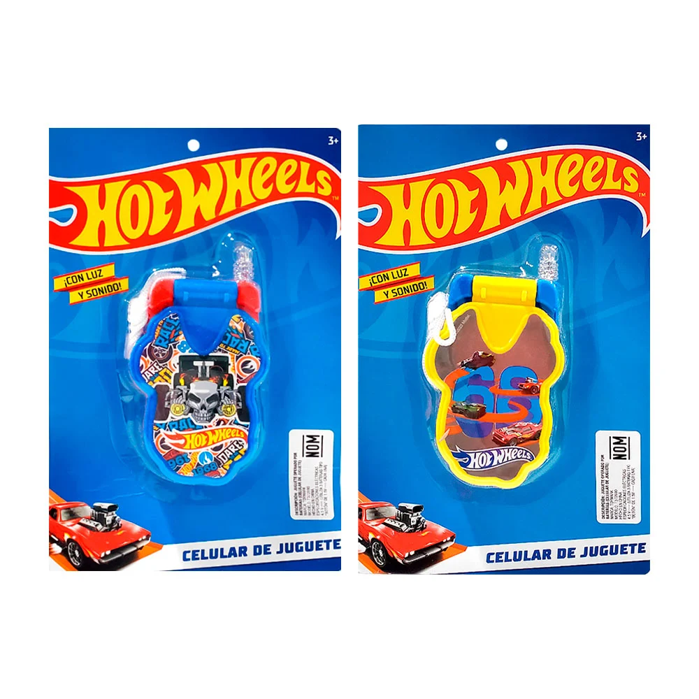 Teléfono celular con luz y sonido, plástico con estampado de hot wheels, surtido