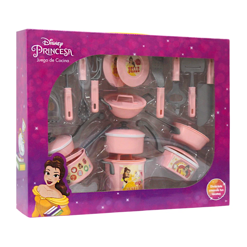 Juego grande de ollas y utensilios de cocina con estampado de princesas animadas