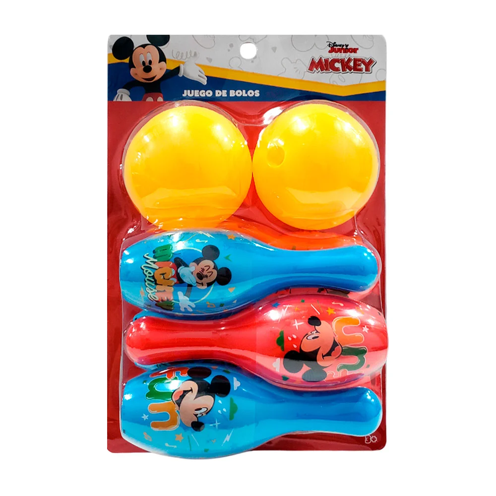 Paquete de juego de bolos con 2 pelotas y 6 pinos, estampado de mickey mouse