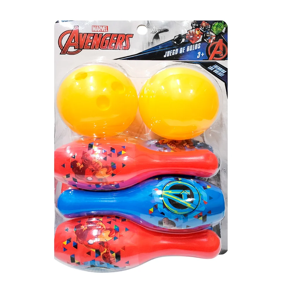 Juego de bolos, con pinos, bolas y estampado de los Vengadores o Spiderman