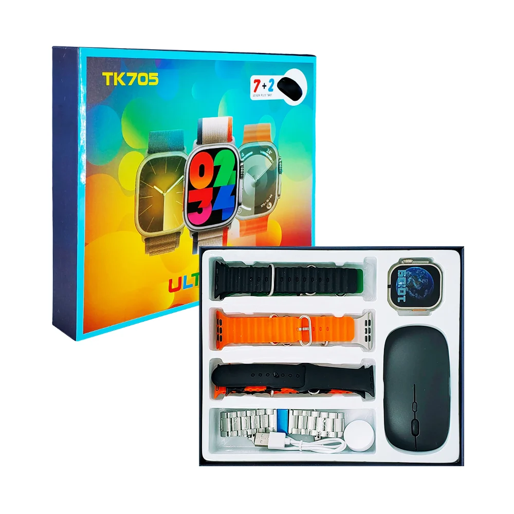 Smart watch reloj inteligente con 7 extensibles intercambiables + cargador magnético y mouse inalámbrico / ultra-2
