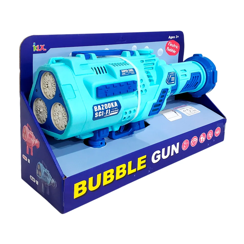 Pistola bazooka eléctrica recargable lanzadora de burbujas + 2 botes de jabón