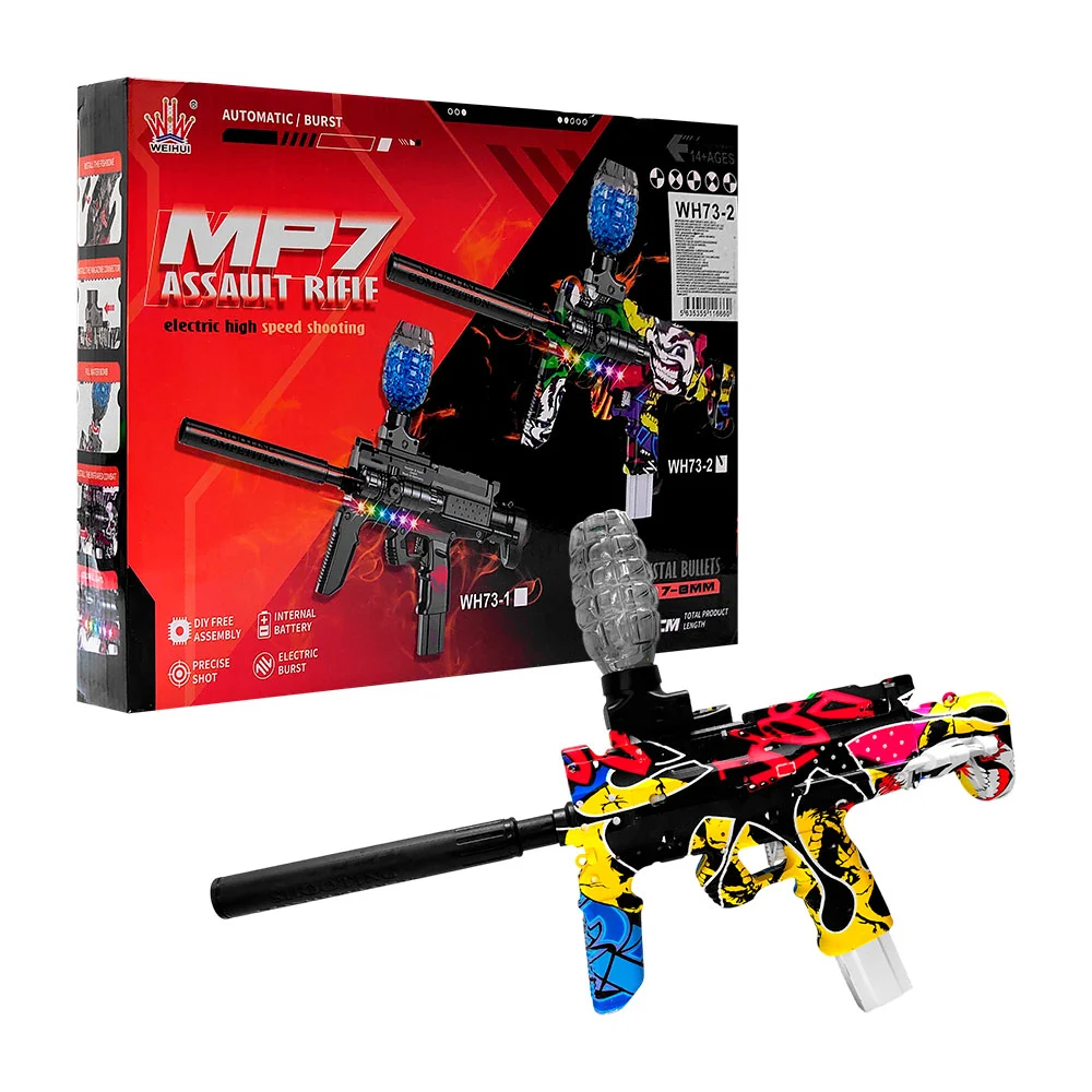 Pistola de juguete mp7, diseño de graffiti, tanque para balas 7-8mm y apuntador