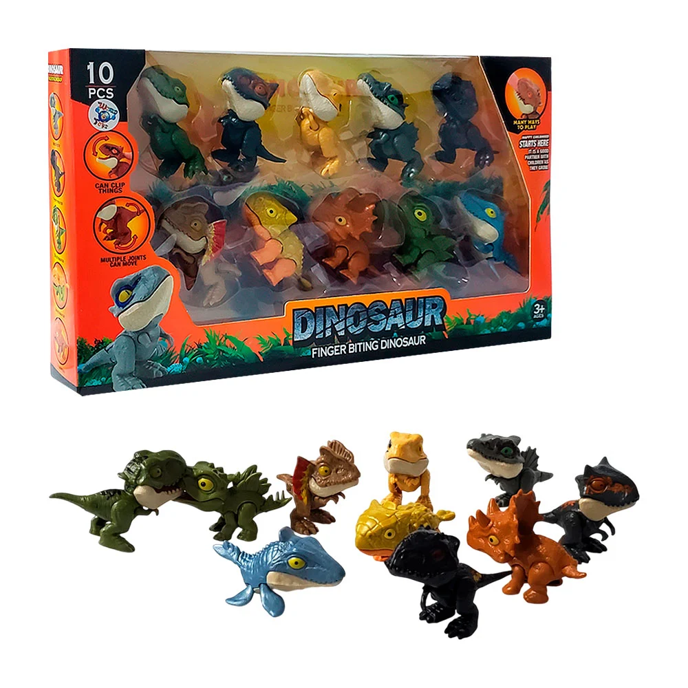 Paquete con 10 mini figuras de dinosaurios mordelones, variedad de modelos