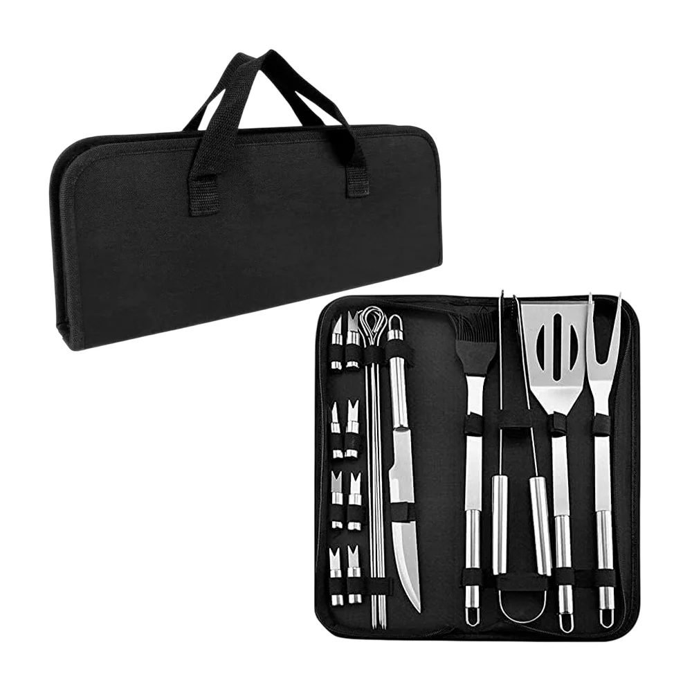 Estuche con 18 accesorios de acero inoxidable para chef en la parrilla / x-909