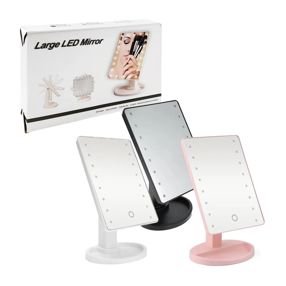 1pza Espejo para maquillaje led, rectangular, con botón táctil, colores varios