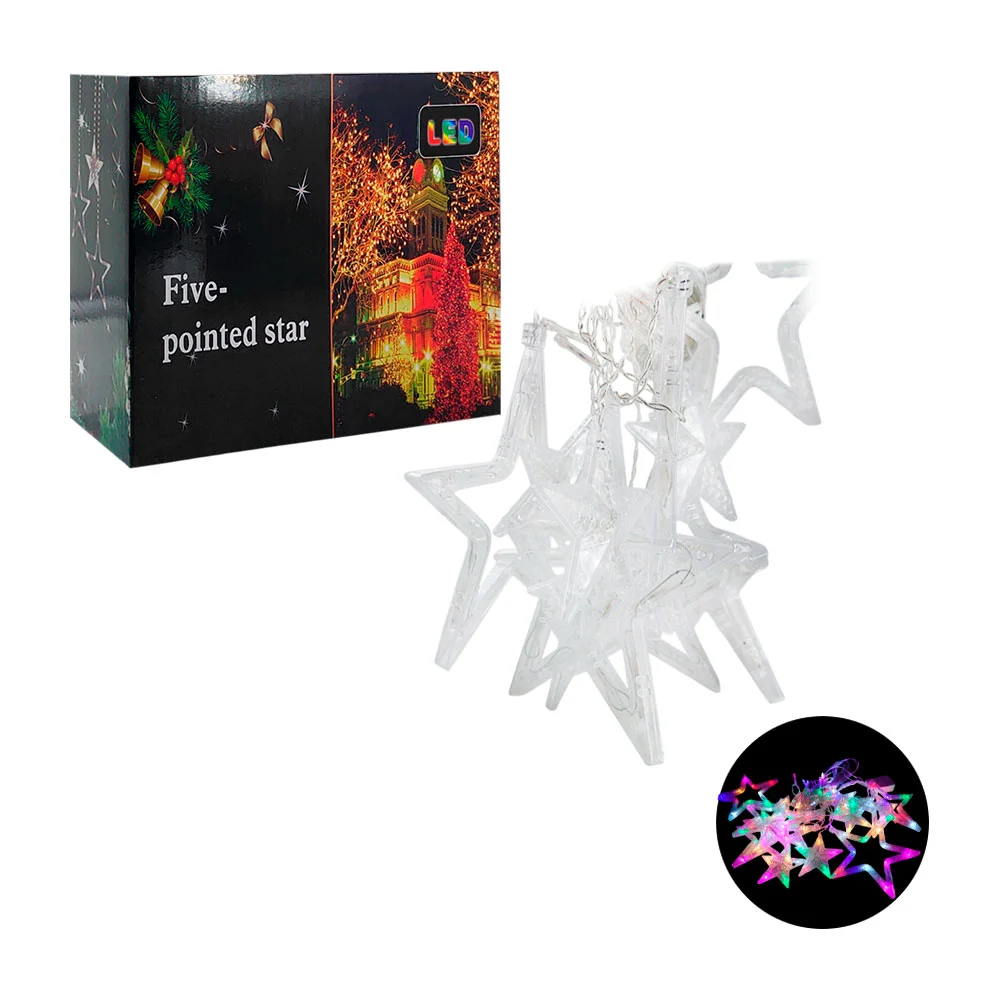 Serie de luz decorativa navideña en forma de estrellas pequeñas y grandes