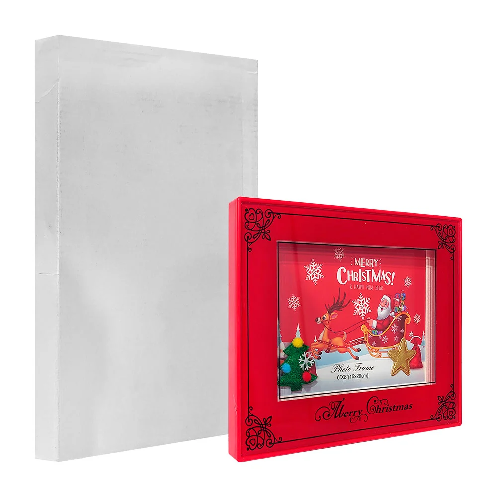 Portarretrato rectangular de vidrio con luces led + diseño navideño, 25x20x2cm