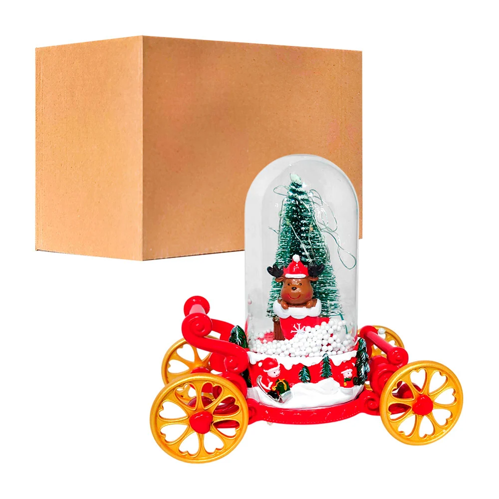 Figura decorativa led en forma de carruaje con reno y mini árbol de navidad