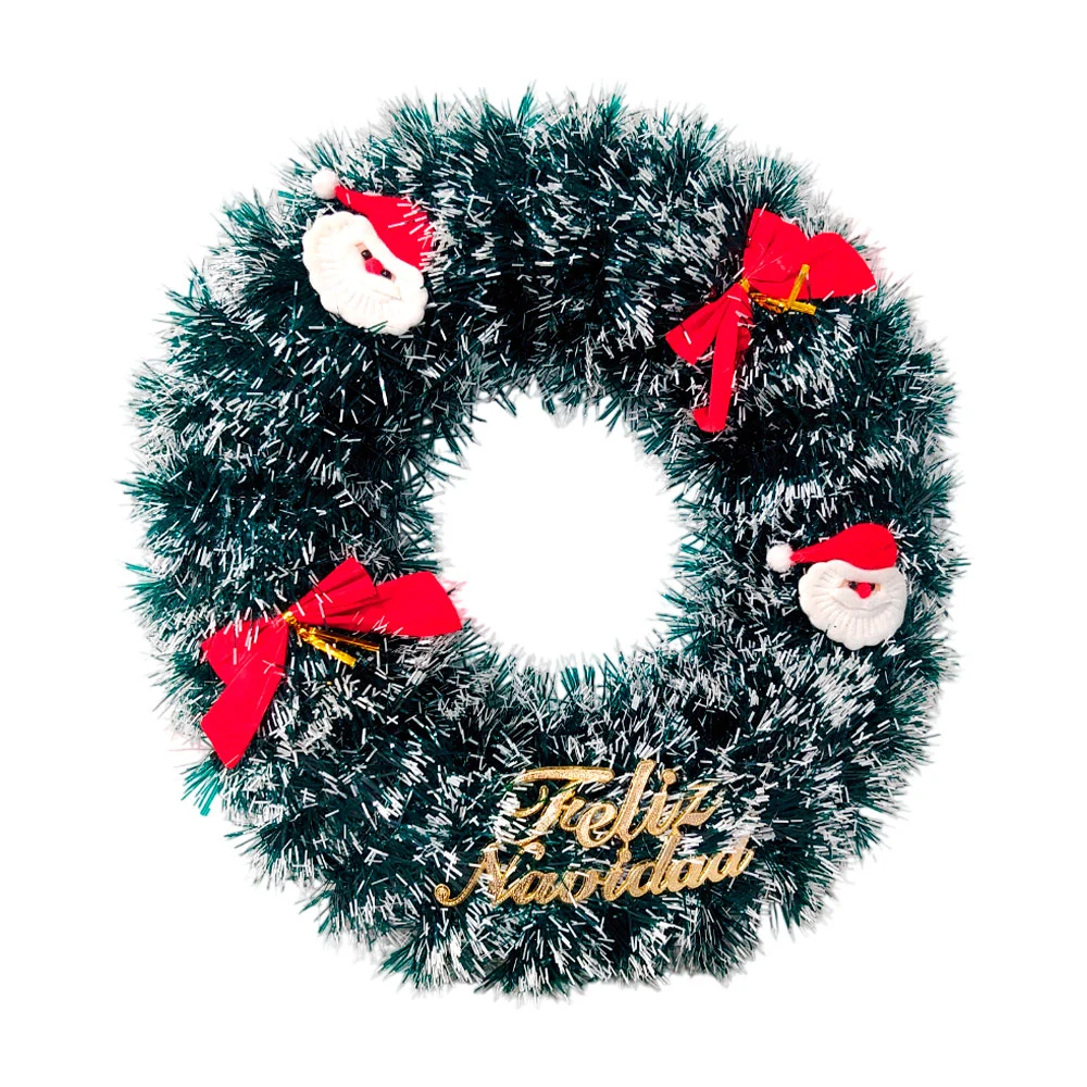 Corona navideña de 38cm con escarcha y figuras para decorar la puerta / yc031024