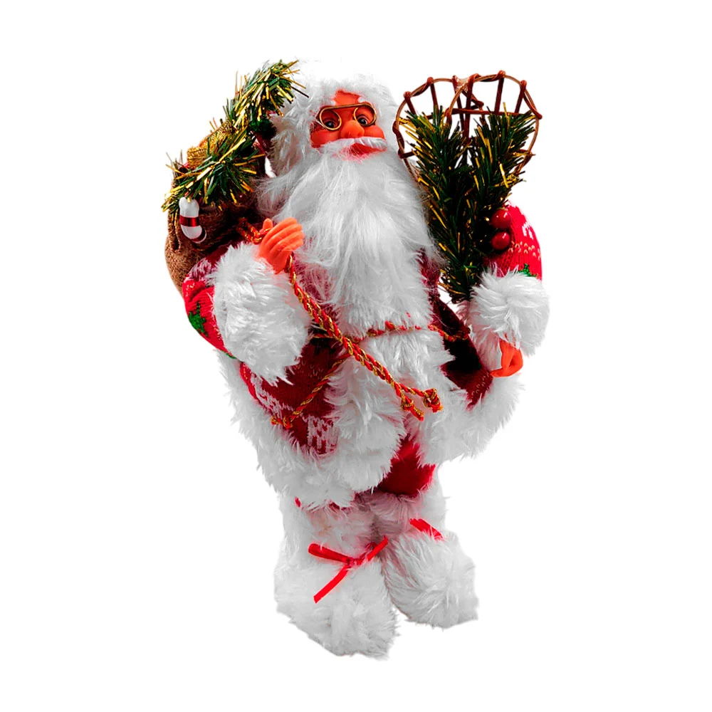 Figura decorativa santa claus afelpado con saco y muérdago, 30cm / yong-2378-7