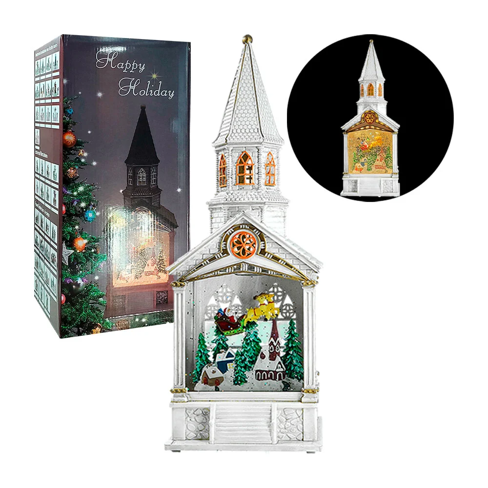 Adorno navideño en forma de torre musical con luz y figura encapsulada / yy-2455