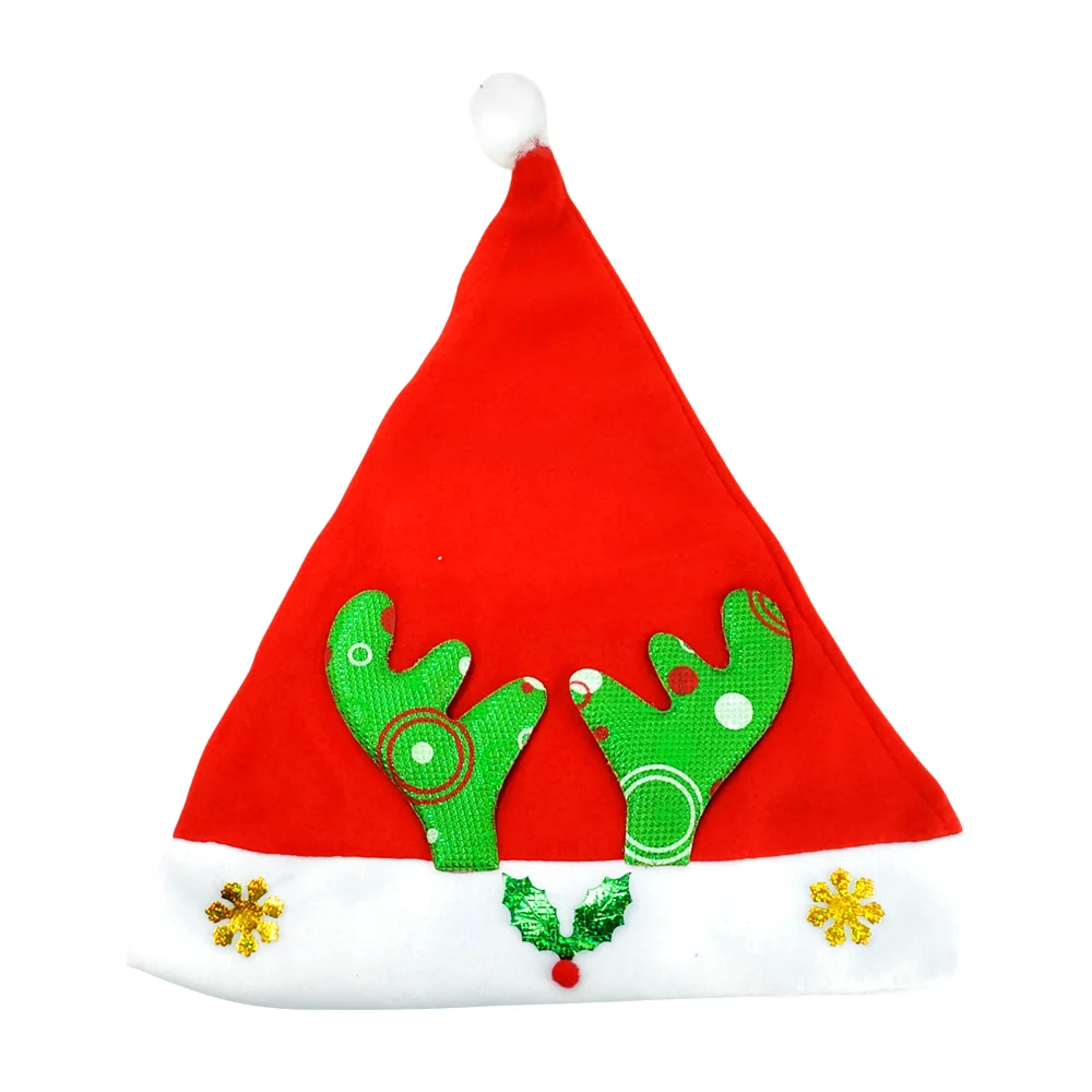 1pza Gorro navideño con pompón, cuernos de reno y copos de nieve / zsd-167