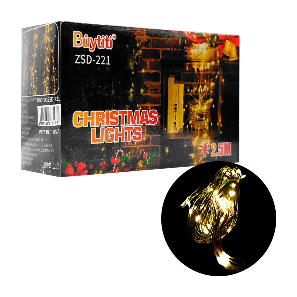 Serie de mini luces navideñas de 2.5m en tono cálido y cable verde / zsd-221