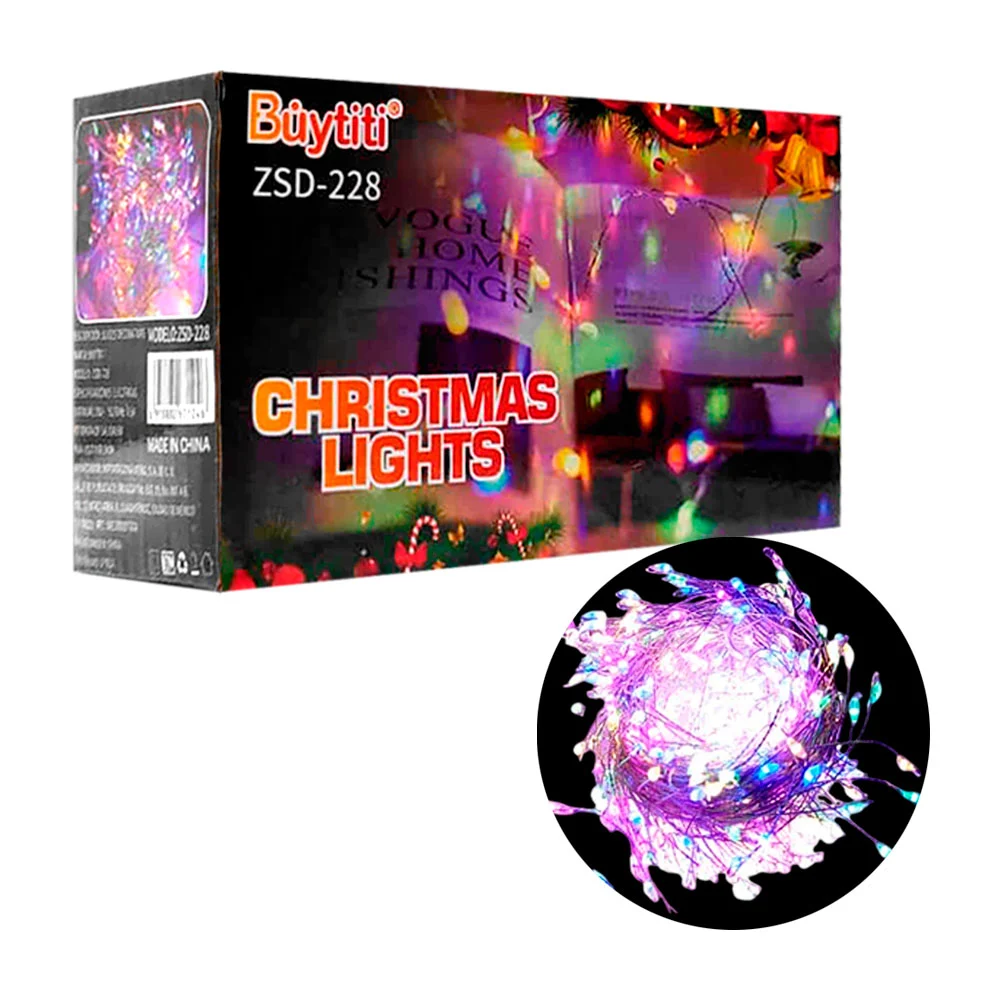 Serie de luces navideñas metálicas con mini leds en forma de ramitas, multicolor