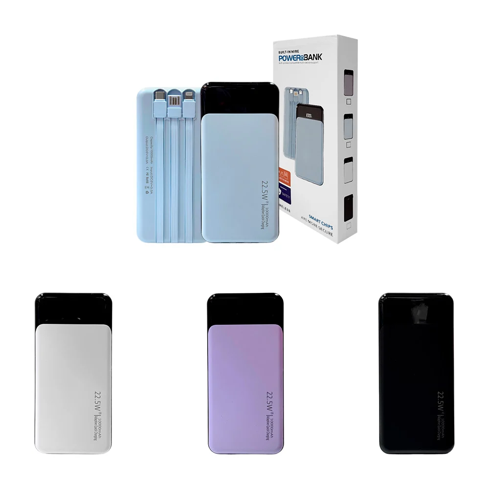 Power bank de 10000mah con pantalla led cables de carga, 2 puertos usb-c y 1 usb