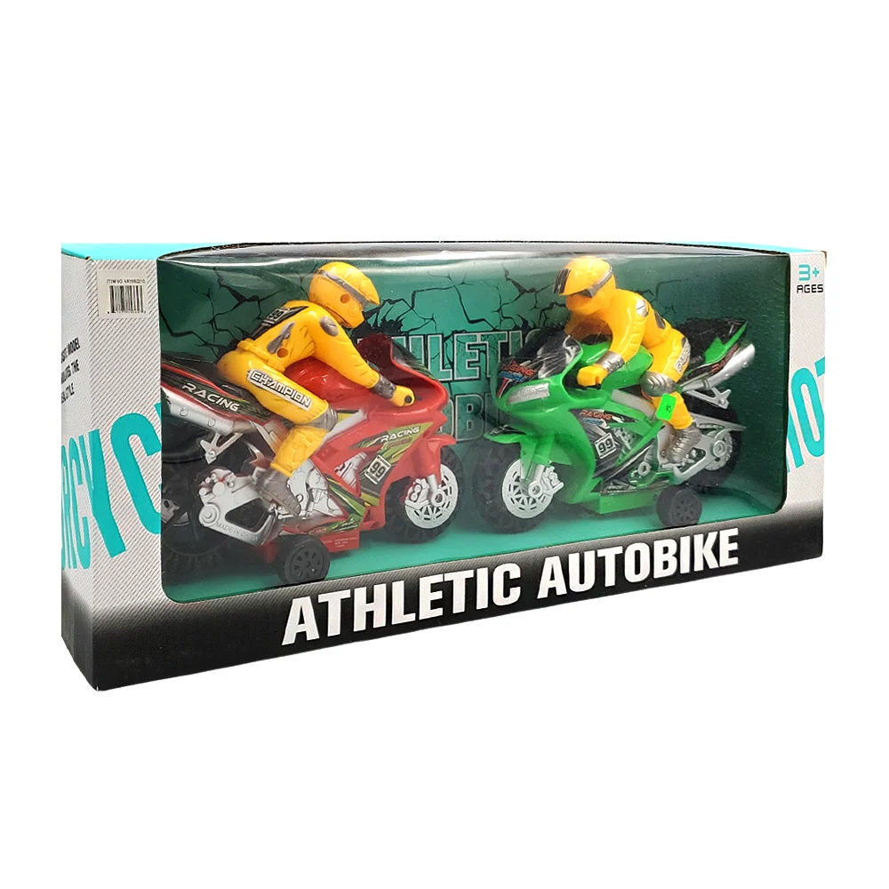Blíster de dos juguetes de fricción en forma de motocicletas plásticas