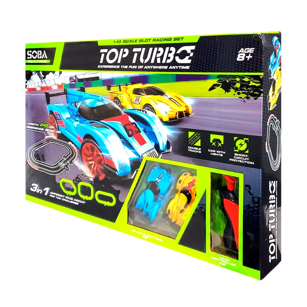 Juguete pista de carreras 3 en 1, armable, con coches, accesorios y leds / 240cm