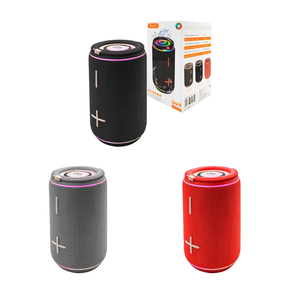 Bocina buytiti cilíndrica portátil inalámbrica con luz rgb, variedad de colores