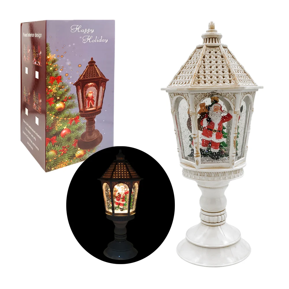 Lámpara decorativa con copos de nieve, iluminación led y figura de santa claus