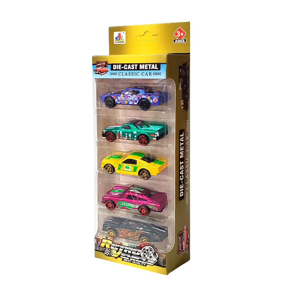 Paquete con 5 carritos retro metálicos, variedad de colores / retro vehicle