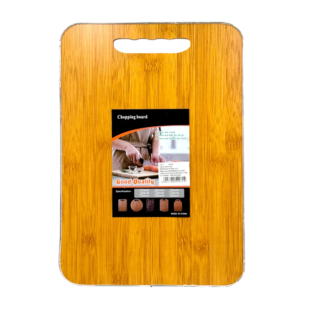Tabla rectangular para picar 34X24 de madera con borde metálico / E4071