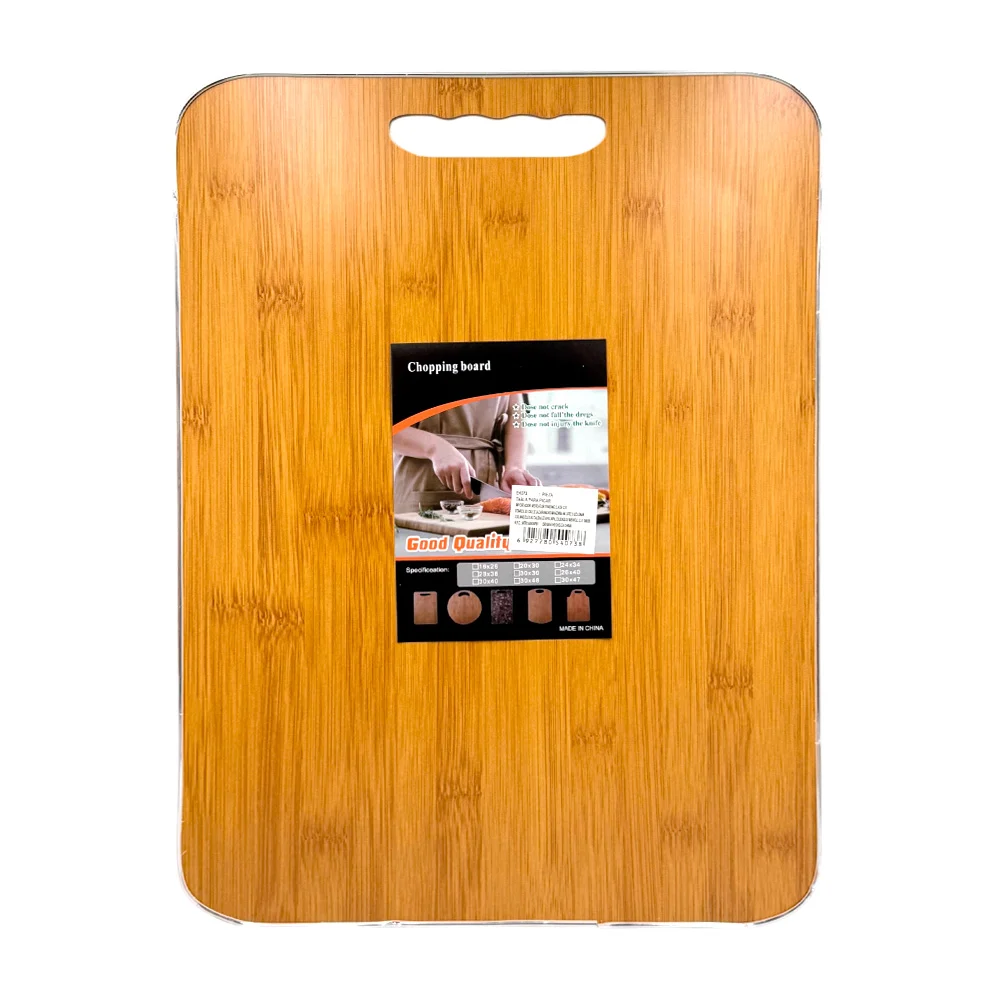 Tabla rectangular para picar 40x30cm de madera con borde metálico / E4073