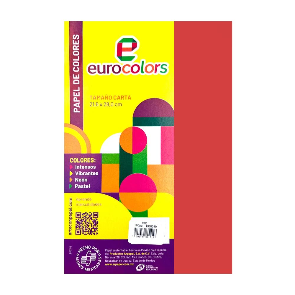 Paquete con 100pz de hoja eurocolors tamaño carta en color rojo / ec0010