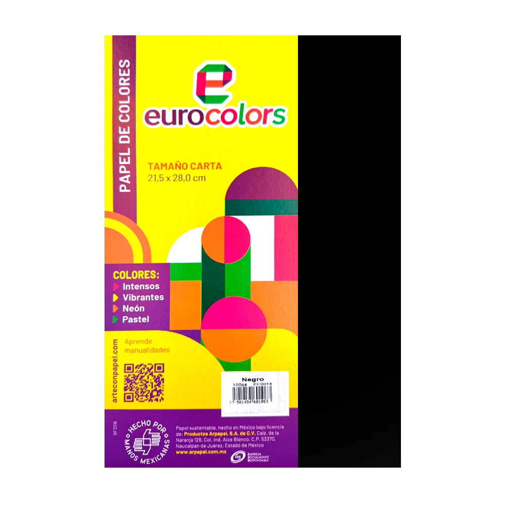 Paquete con 100pz de hoja eurocolors tamaño carta en color negro / ec0014