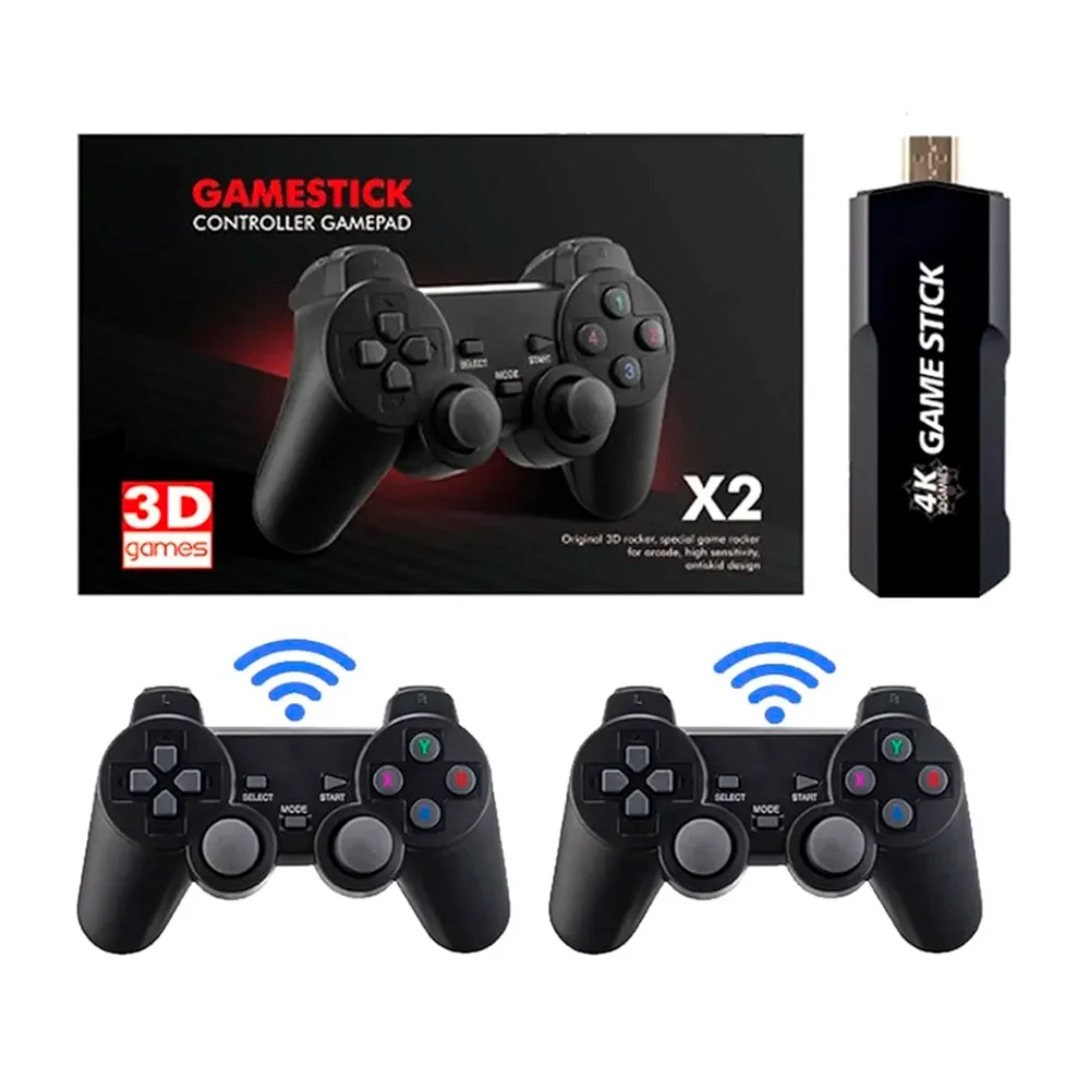 Consola game stick de juegos retro 3d con 2 controles inalámbricos, 64gb + 30,000 juegos / emuelec4.3