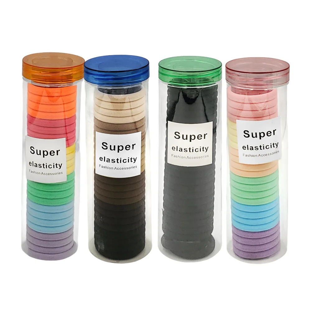 Bote transparente con 24 ligas elásticas sin costuras, variedad de colores