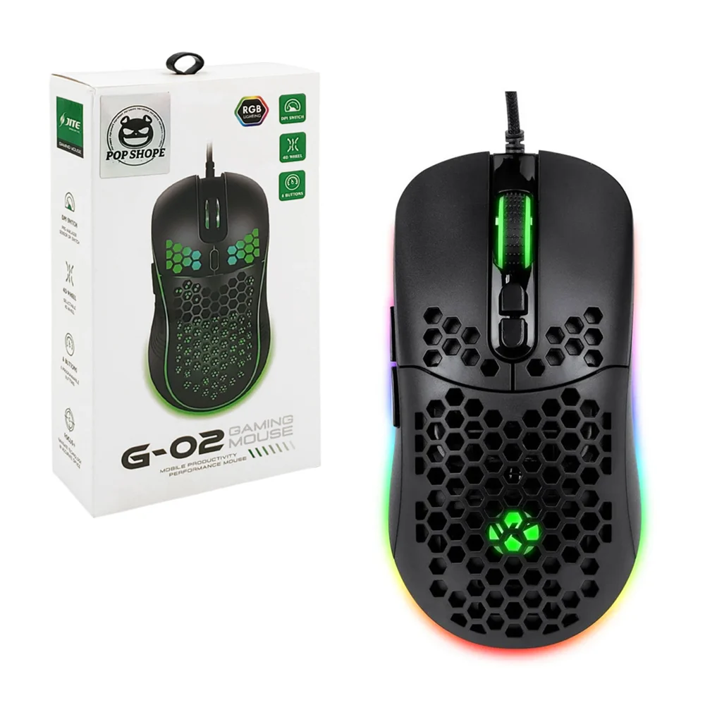 Mouse gamer pop shope alámbrico con luz rgb y diseño ergonómico / g-02 / g02