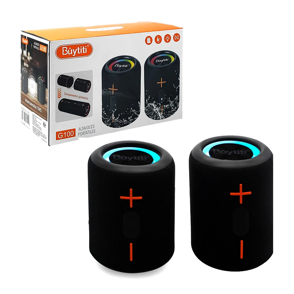 Set de dos bocinas cilíndricas montables, con botones laterales y luz led