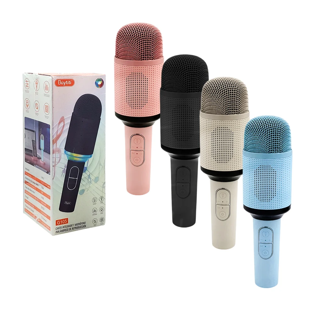 Bocina inalámbrica en forma de micrófono, funcional, con iluminación led