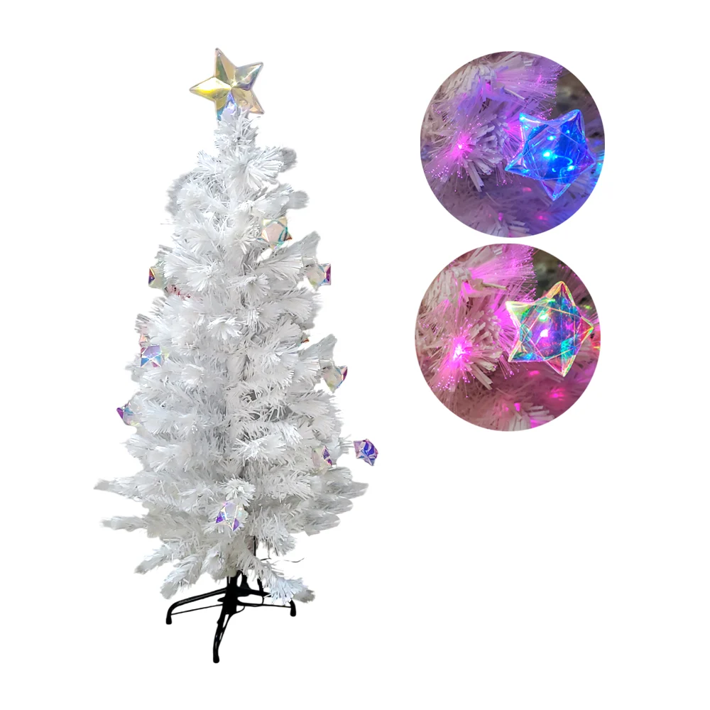 Árbol navideño blanco de fibra óptica + estrellas colgantes luminosas / hw-50139