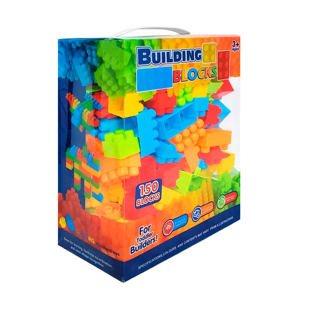 Set didáctico para armar con 150 bloques, diferentes medidas y colores