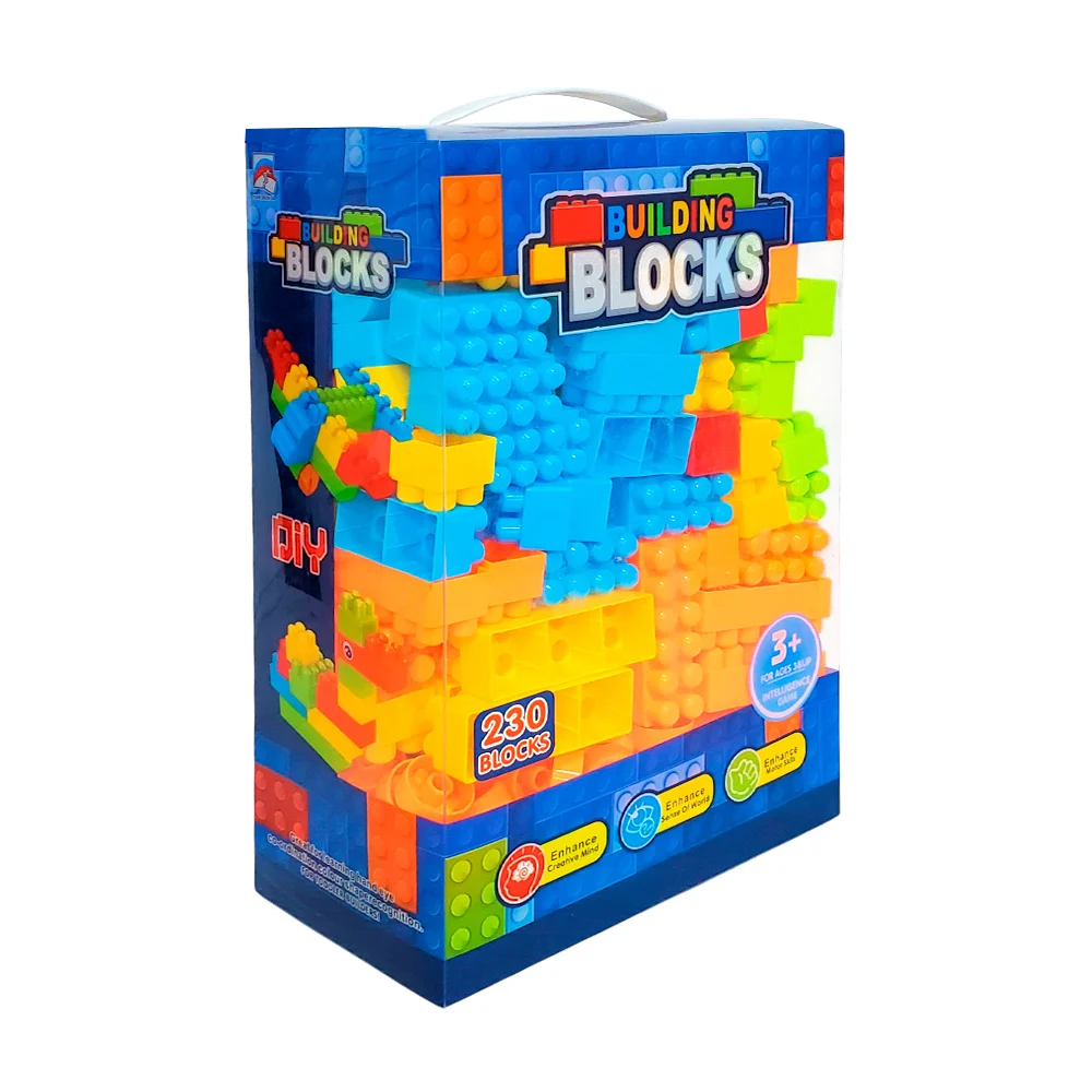 Set didáctico con 230 bloques para armar, diferentes medidas y colores
