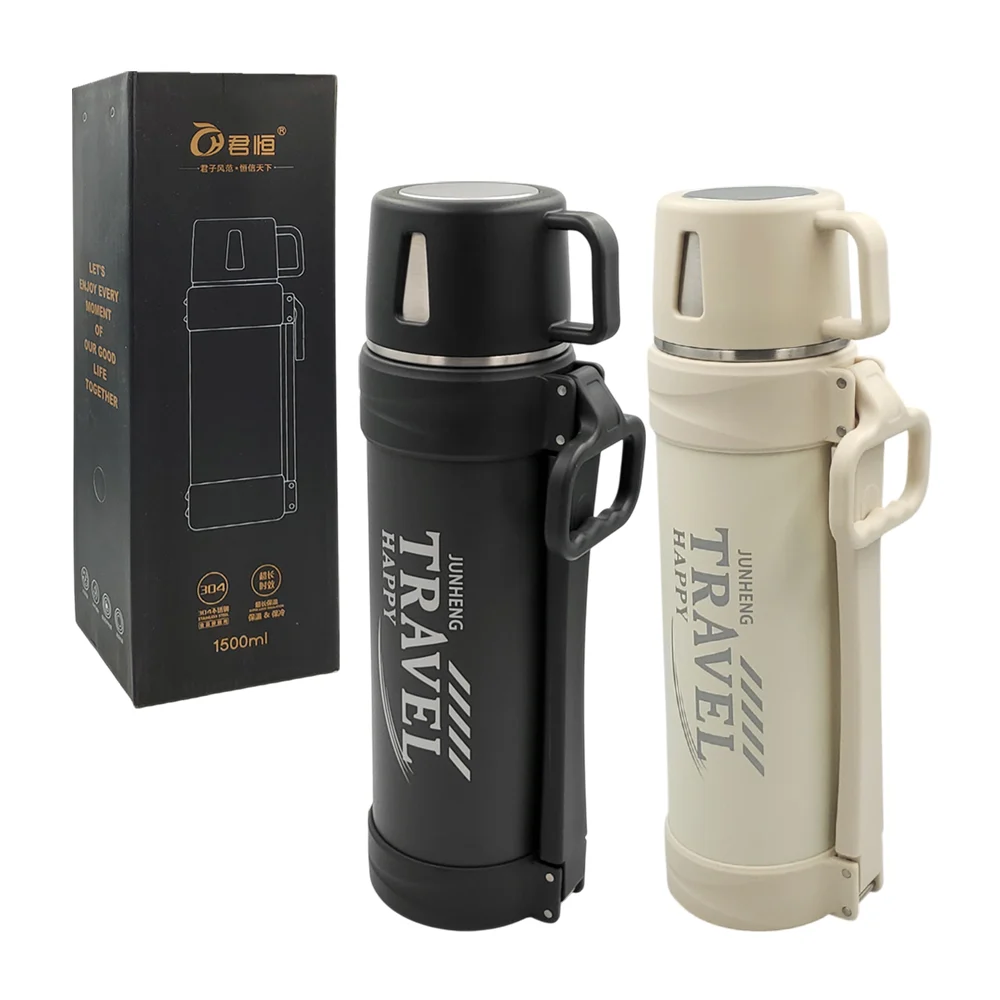 Termo para viaje, 1500ml con asa y taza + accesorios, color surtido / jh-6230