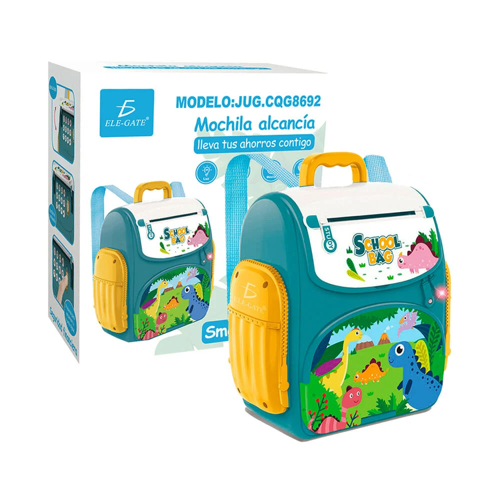 Alcancía eléctrica ele-gate en forma de mochila con sensor táctil de huella y diseño de dinosaurios / school bag