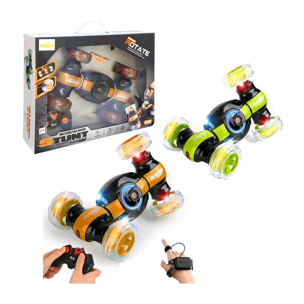 Carro stunt con ruedas de luces a control remoto - pulsera de mando y rotación