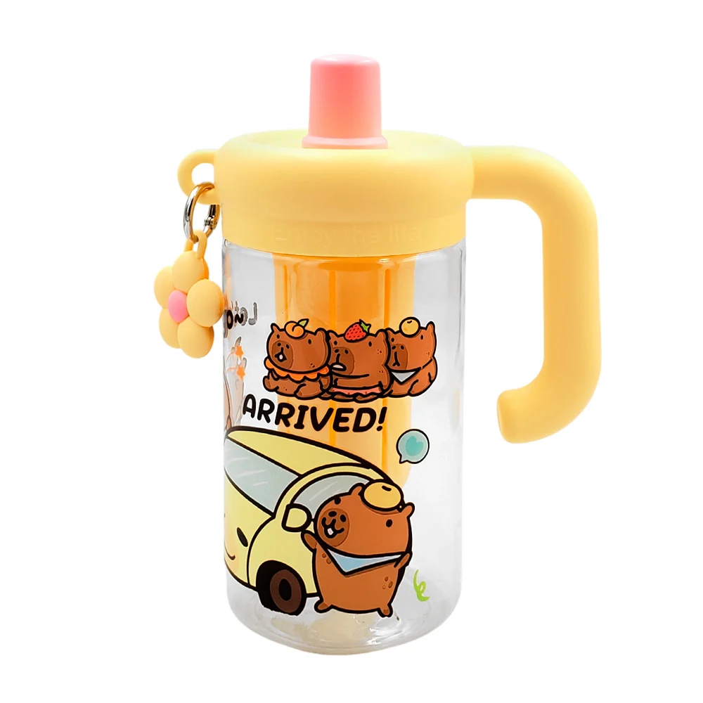 Botella tipo vaso, estampado de capibara, infusor y figura decorativa, surtido