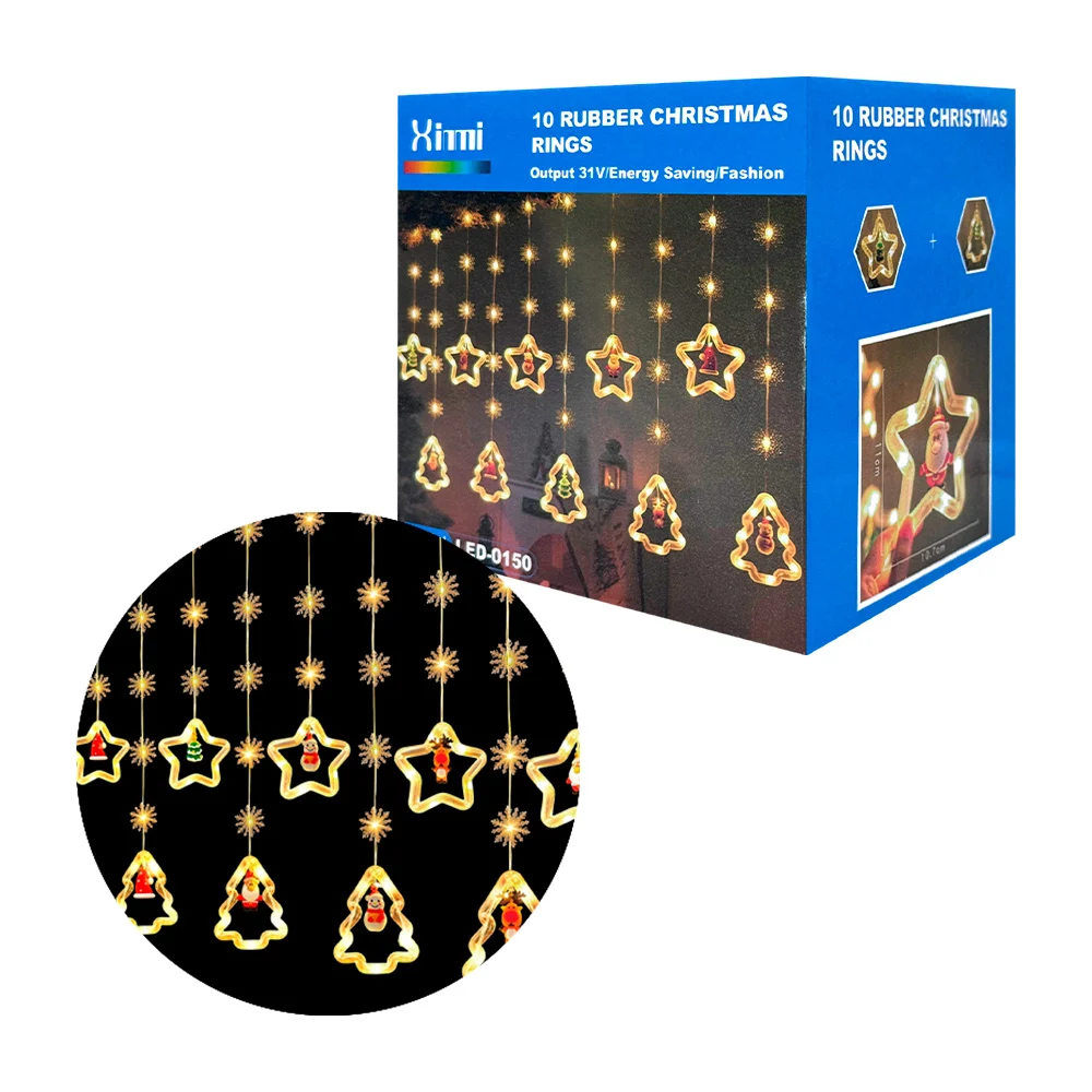 Serie en cascada con figuras 3d, estrellas y pinos, en tonos cálidos / led-0150
