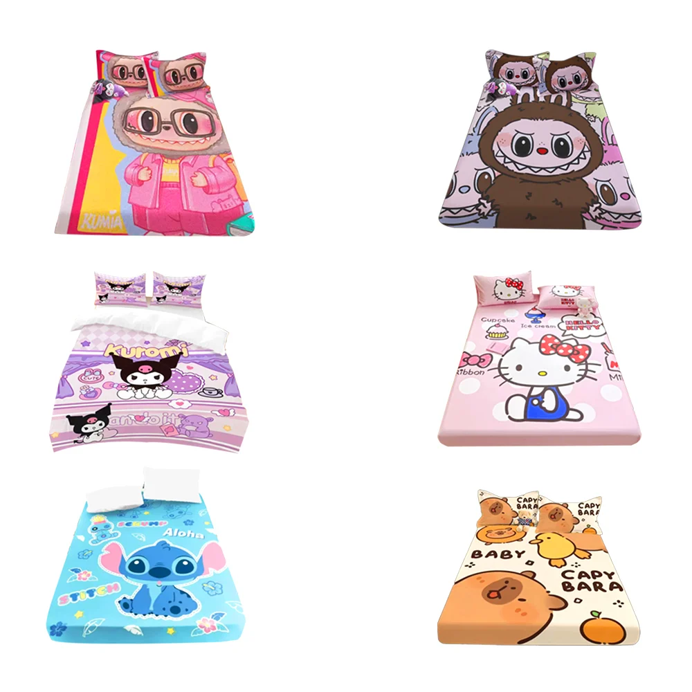 Set de 4 pzas con sábana grande y funda para almohadas estampadas de personajes