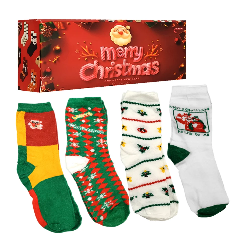 Paquete con 4 pares de calcetines de algodón con estampado navideño