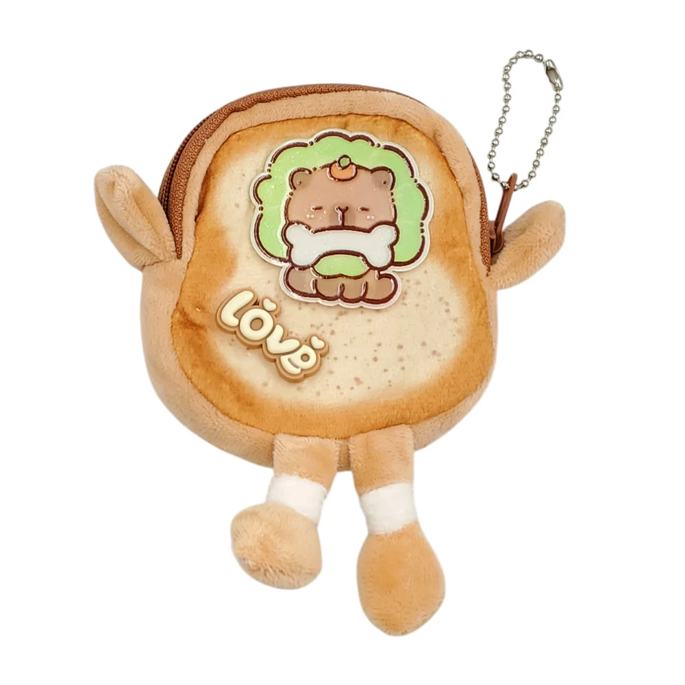 1pza Mini monedero afelpado en forma de rebanada de pan y pin de capibara