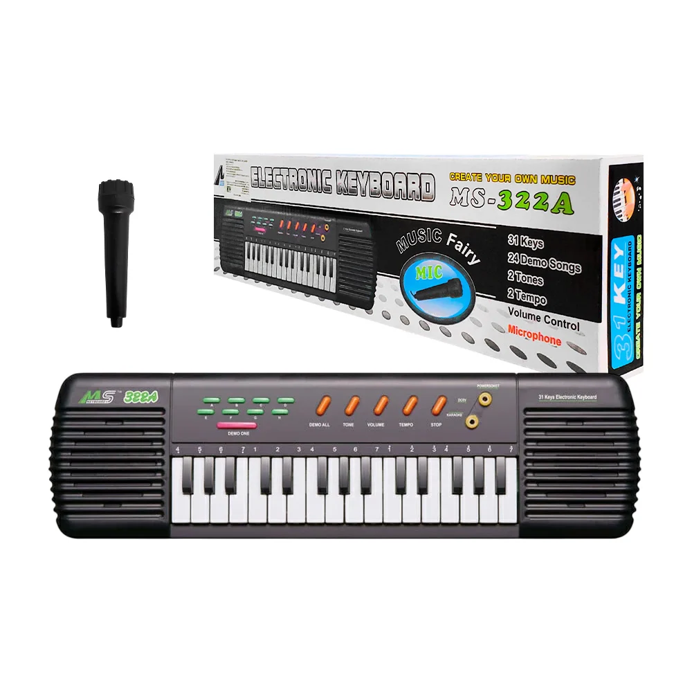 Piano electrónico de juguete de 31 teclas con 24 temas demo y mini micrófono / ms-322a