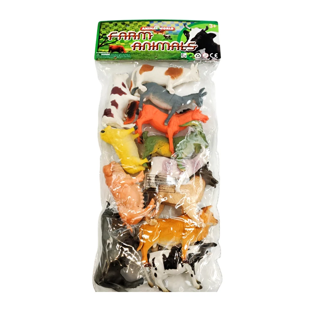 Paquete con 12 figuras plásticas de animales de granja con medida de 12cm