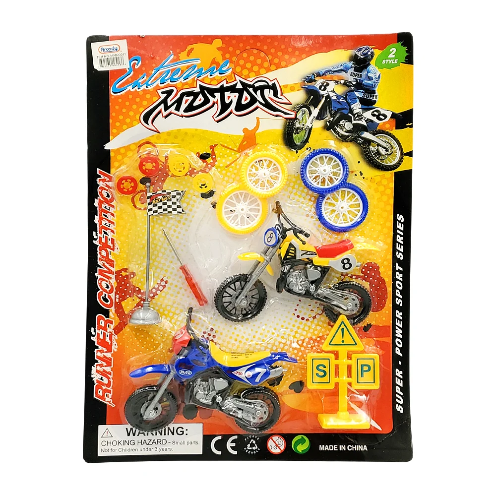 Blíster de dos motocicletas plásticas infantiles con piezas intercambiables