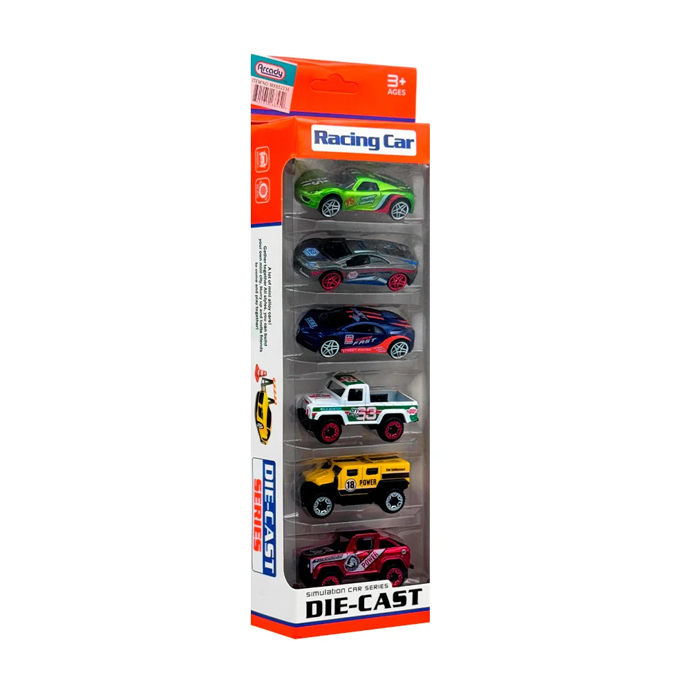 Paquete de seis mini coches de juguete infantiles, variedad de modelos / arcady
