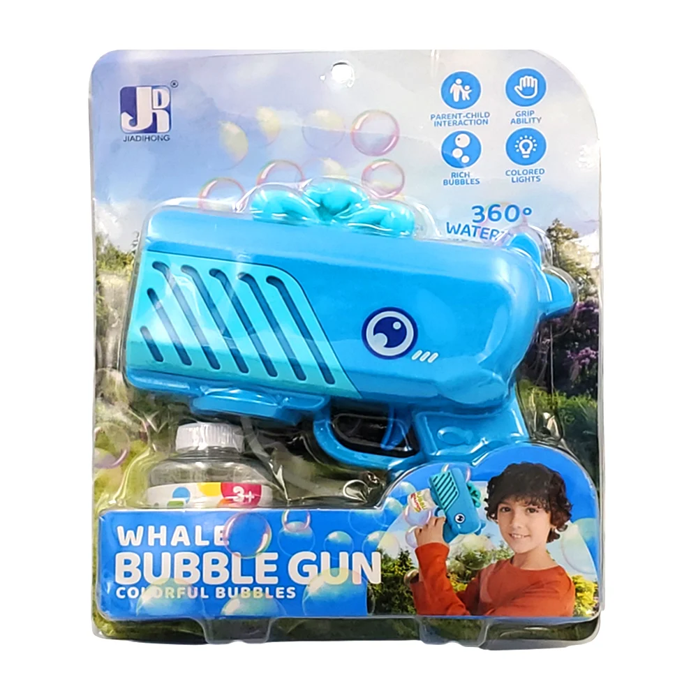Pistola lanza burbujas eléctrica, diseño rectangular de ballena + botella jabón